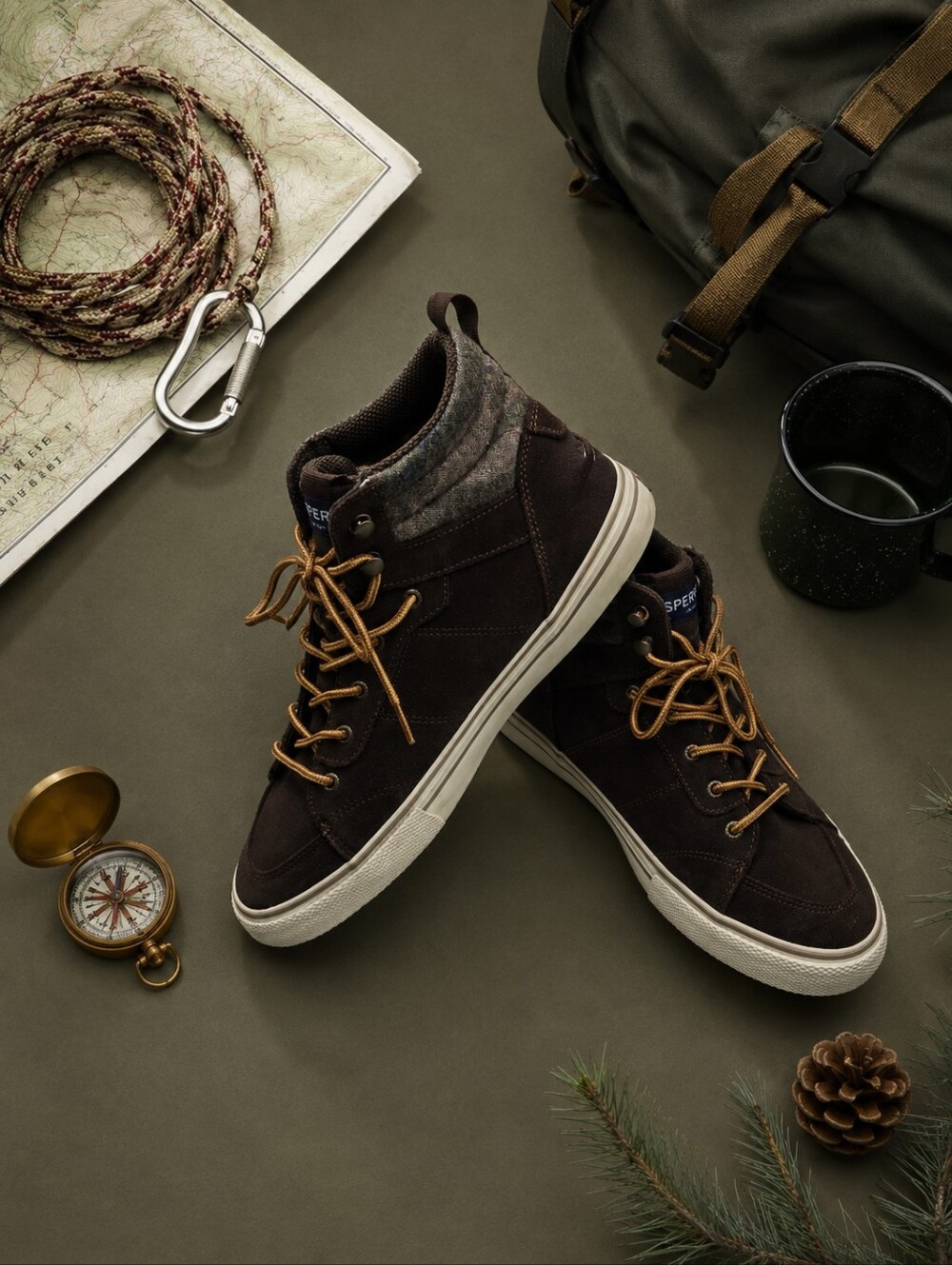 Sperry Topsiders Striped Storm Hiker Brown Suede Rubber Sole Boots. Mens 10